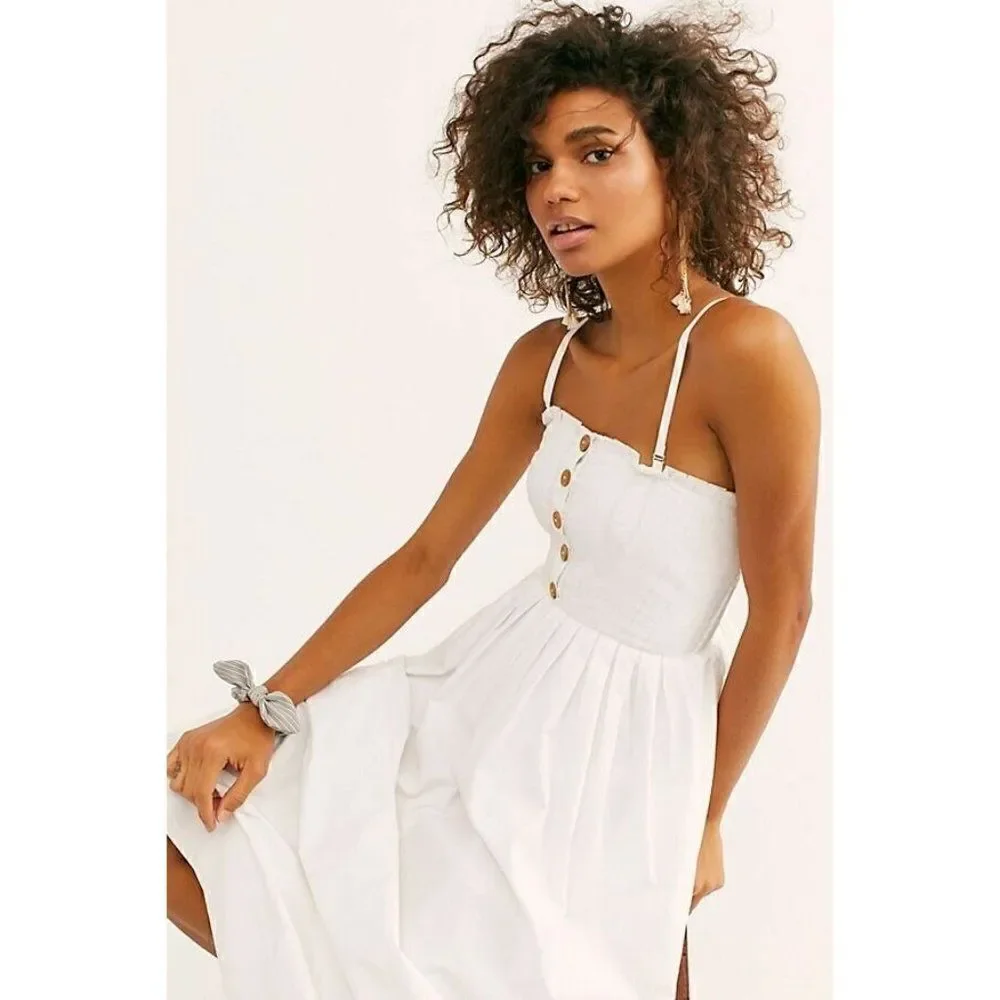 FREE PEOPLE LILAH PLEATED SMOCKED MIDI DRESS